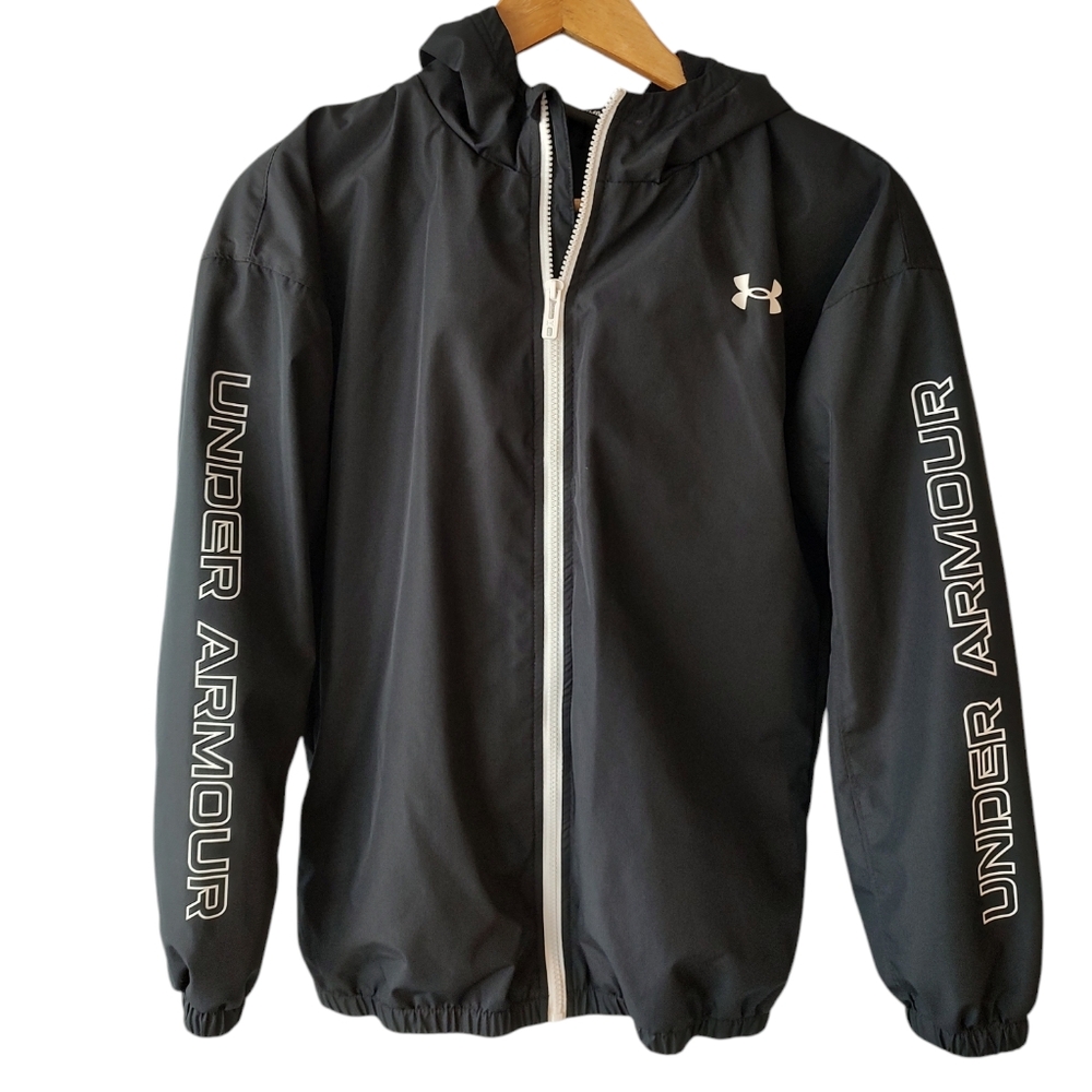 Under Armour Black and White Soft Shell Fleece Lined Zip Front Jacket Size XL